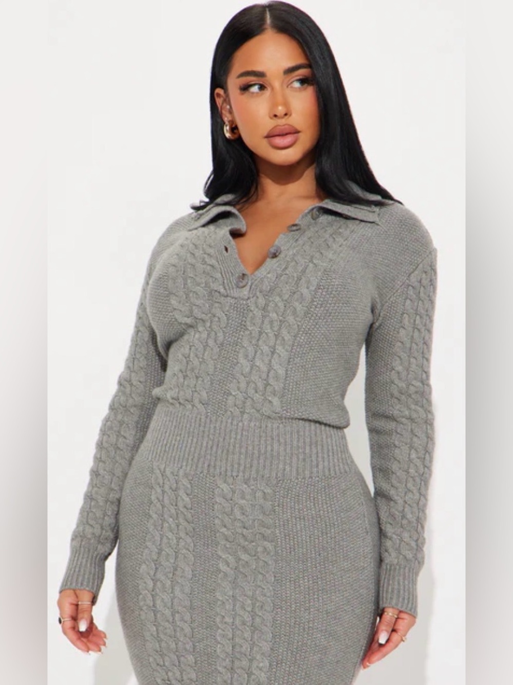 Fashion Nova Plus Sitting Pretty Cable Knit Midi Dress - Grey Size 1X